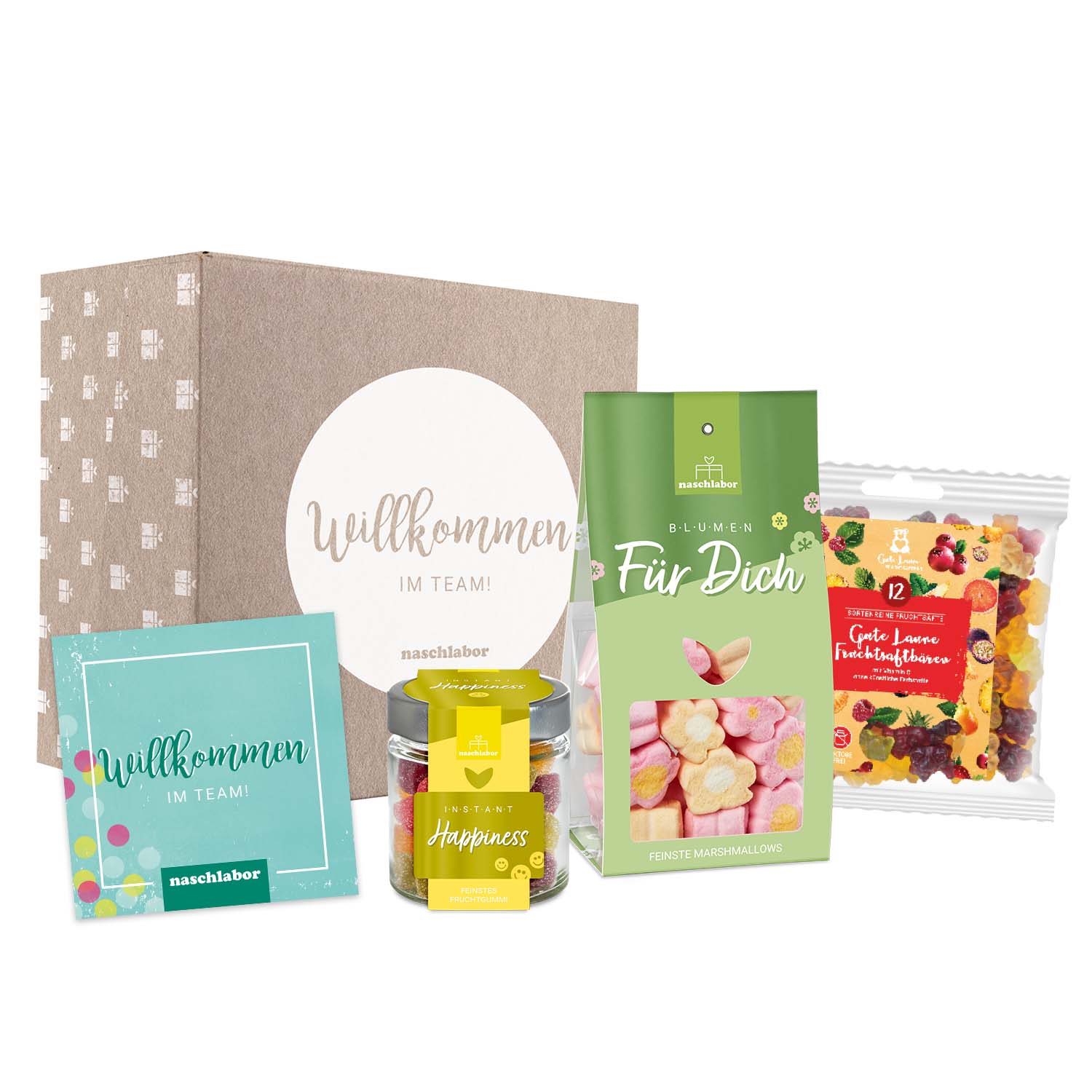 Onboarding Geschenkbox mit hochwertigem Fruchtgummi Mix (inklusive Standardkarte...