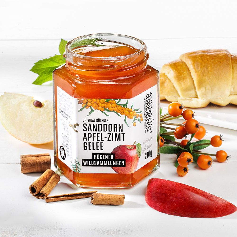 Original Rügener Sanddorn-Apfel-Zimt-Gelee, vegan Original Rügener Sanddorn-Apfel-Zimt-Gelee, vegan von Rügener Wildsammlungen