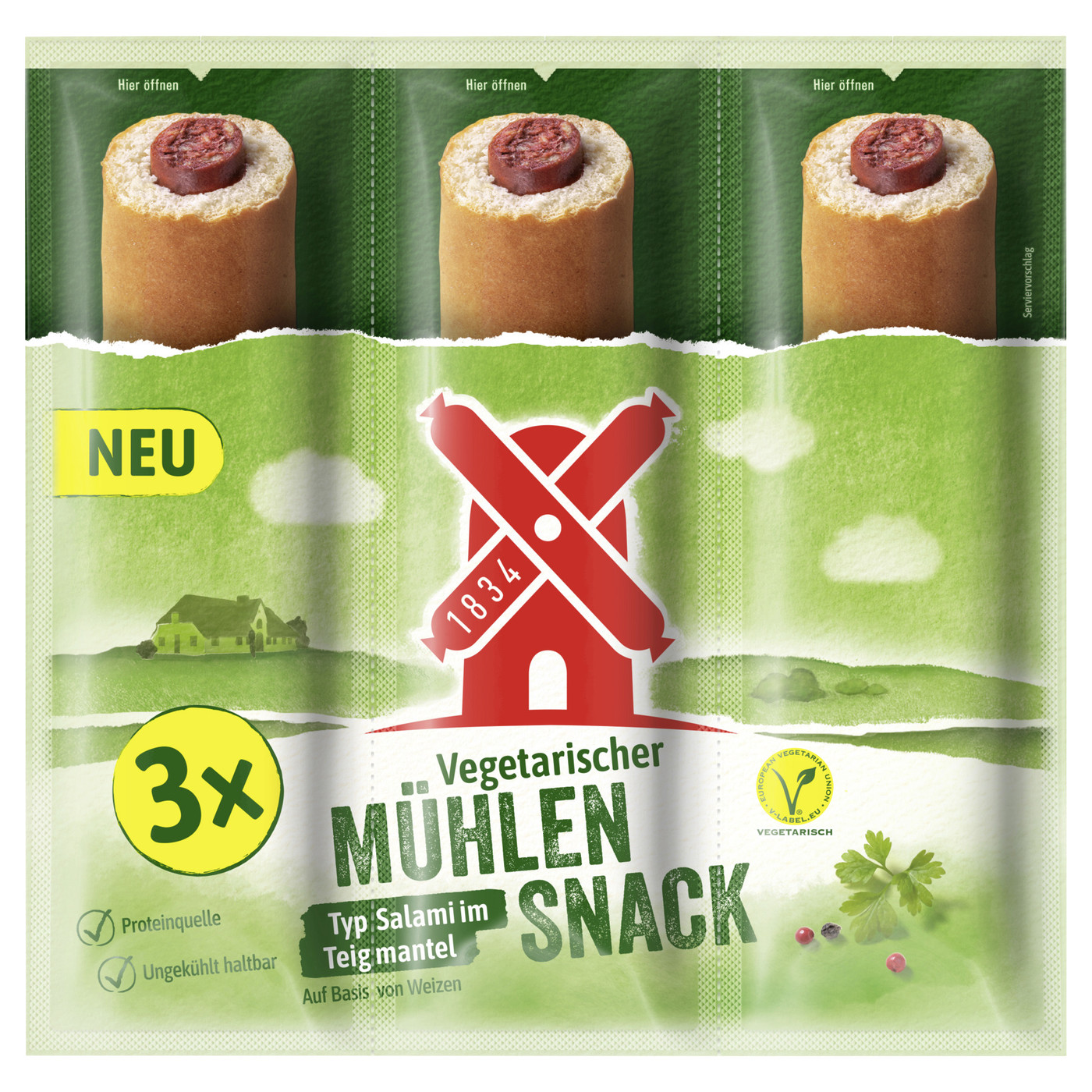 Rügenwalder Mühle Vegetarischer Mühlen Snack Typ Salami im Teigmantel 3x 40G