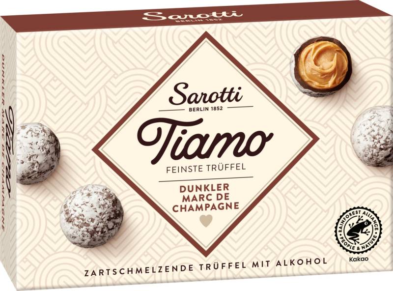 Sarotti Tiamo Feinste Trüffel dunkler Marc de Champagne 125G