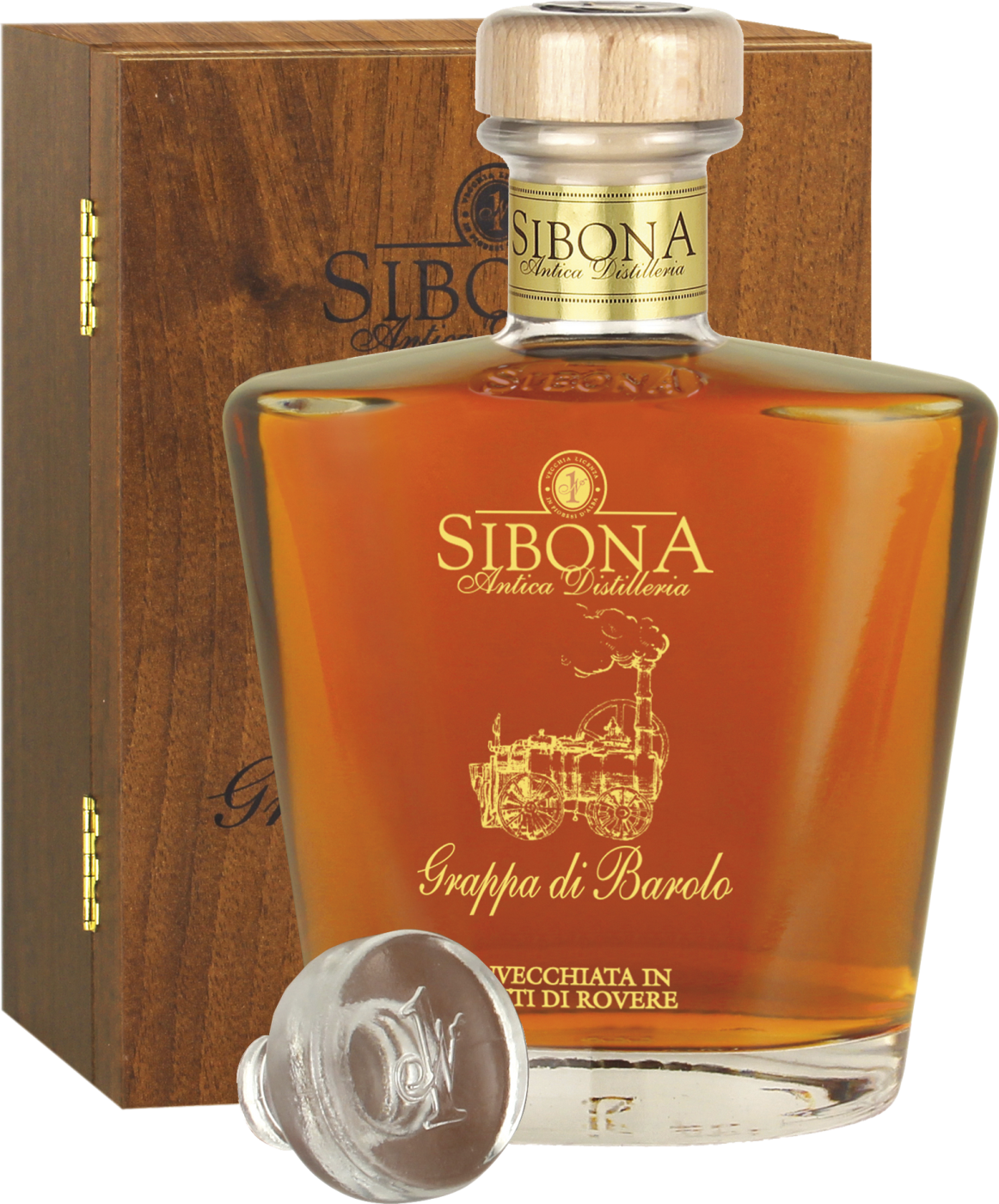 Sibona Grappa di Barolo Invecchiata in der Holzkiste Sibona Grappa di Barolo Invecchiata in der Holzkiste