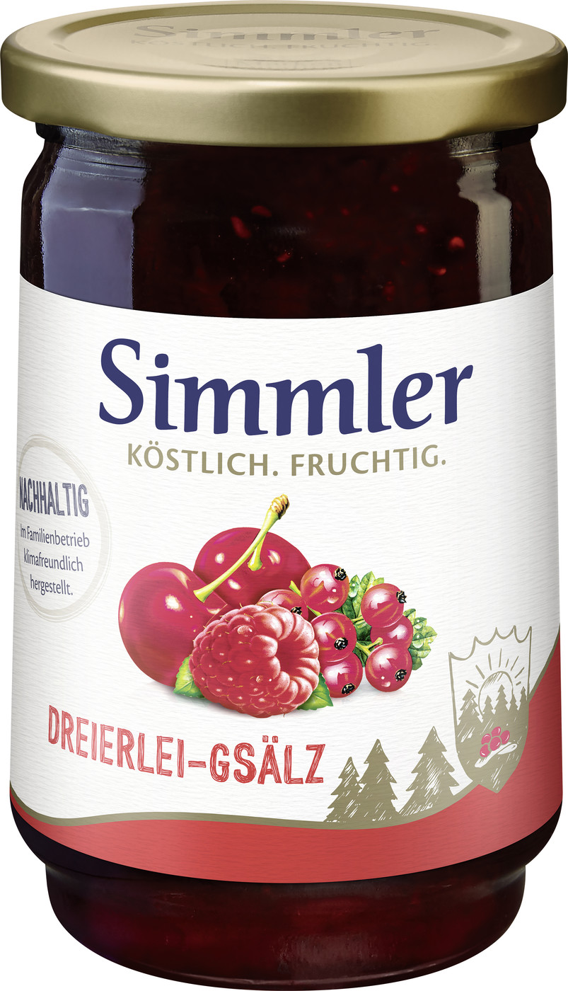 Simmler Konfitüre EXTRA Dreierlei Gsälz 450G Simmler Konfitüre EXTRA Dreierlei Gsälz 450G