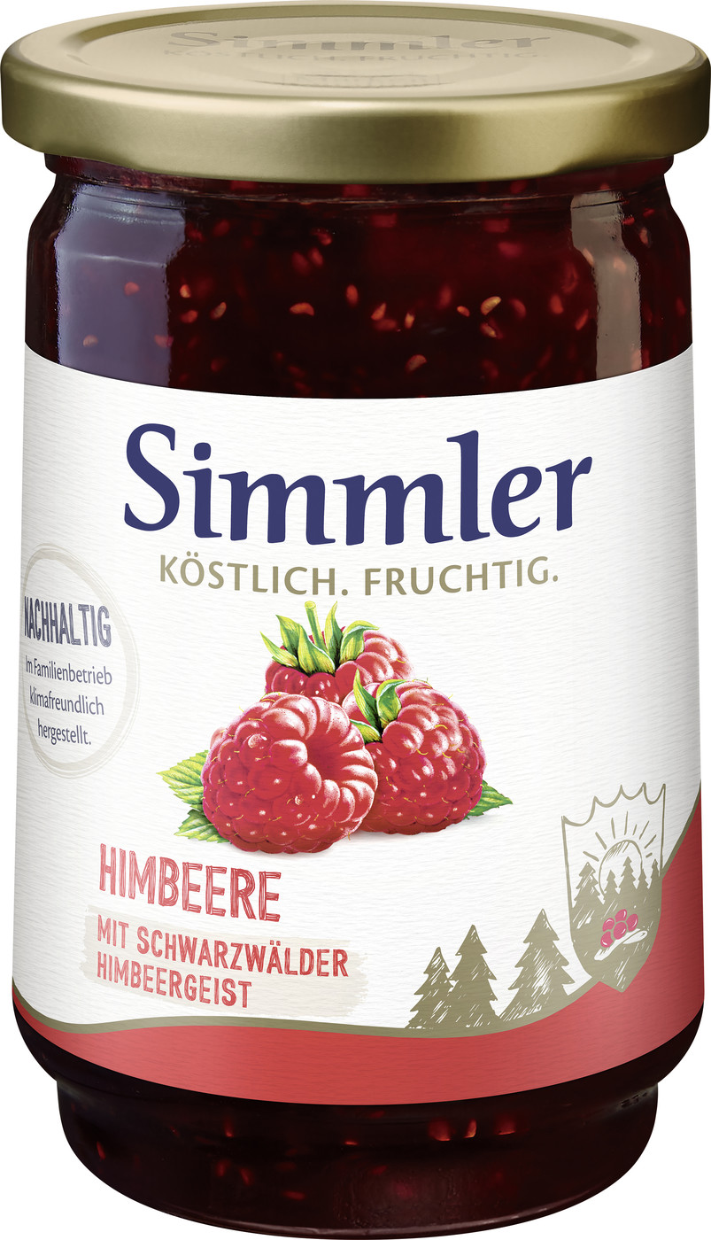 Simmler Konfitüre EXTRA Himbeere mit Himbeergeist 450G Simmler Konfitüre EXTRA Himbeere mit Himbeergeist 450G