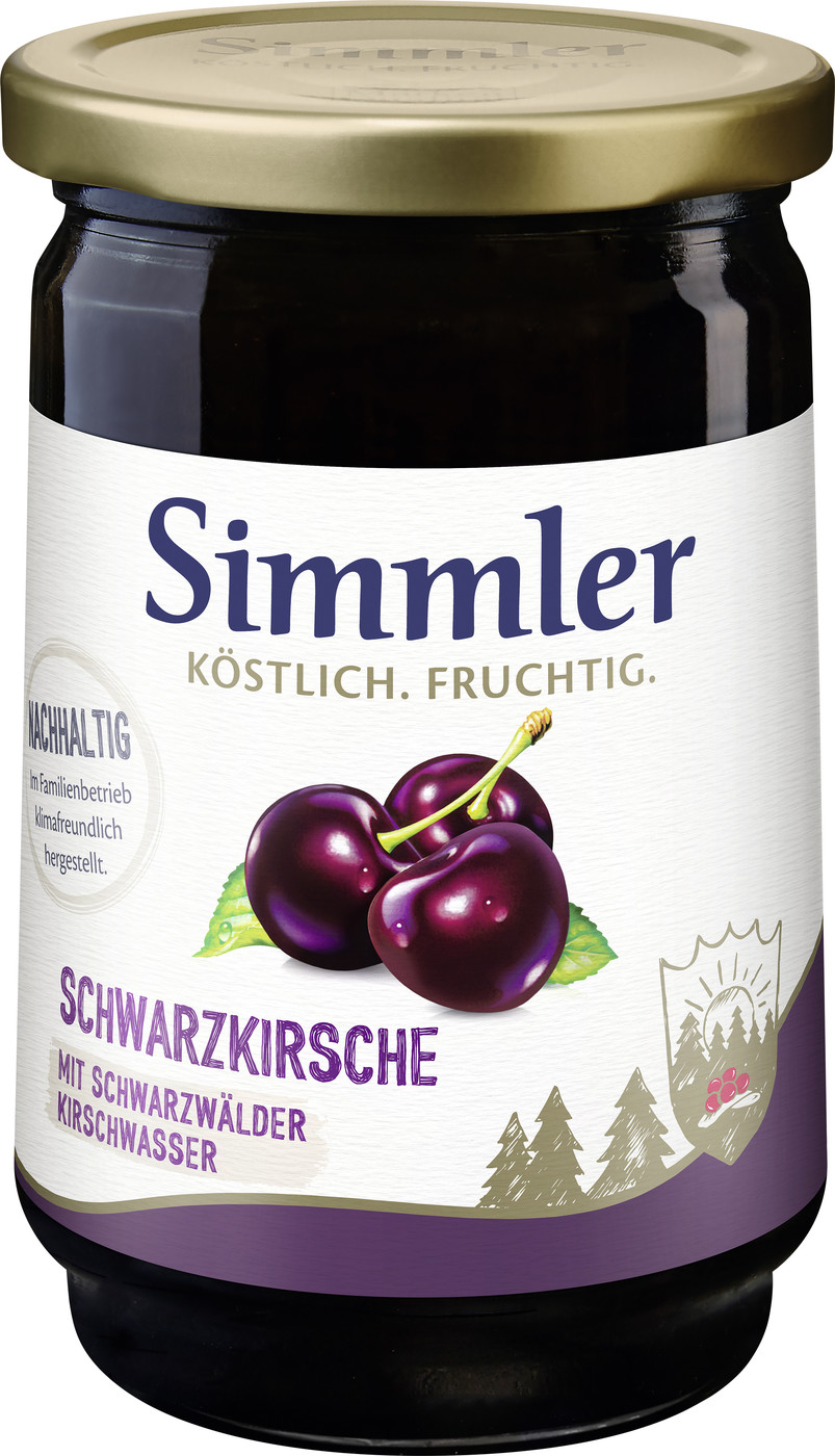 Simmler Konfitüre EXTRA Schwarzkirsch mit Kirschwasser 450G Simmler Konfitüre EXTRA Schwarzkirsch mit Kirschwasser 450G