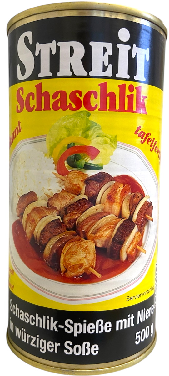 Streit Schaschlik-Spieße mit Niere in würziger Soße 500G Streit Schaschlik-Spieße mit Niere in würziger Soße 500G