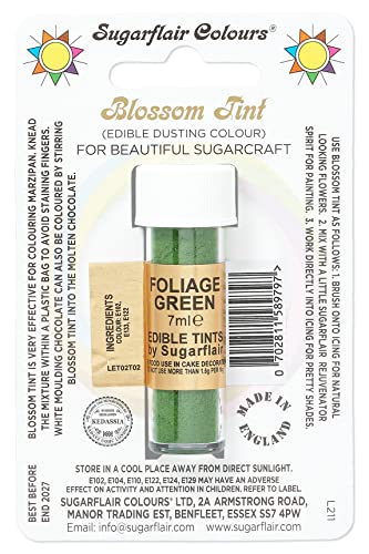 Sugarflair Blossom Tint Dusting Lebensmittelfarbe Pulver Laubgrün - Lebensmittel Farbe Pulver zur Dekorationen Farbzuckerpaste, Fondant, Zuckerguss, Schokolade, Buttercreme, Macarons - 7ml von Sugarflair Colours