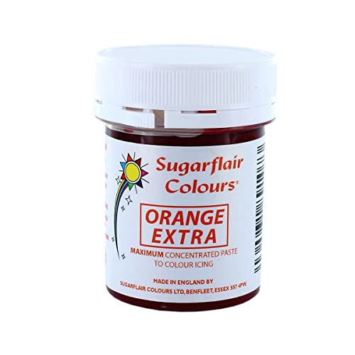 Sugarflair Colours Orange Extra Maximal konzentrierte Lebensmittelfarbe, zur Verwendung mit Zuckerpasten, Blumenpaste, Buttercreme, Zuckerguss und mehr – 42 g (1 Stück) von Sugarflair Colours