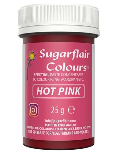 Sugarflair Spectral Hot Pink Lebensmittelfarbpaste, hochkonzentriert für die Verwendung mit Zuckerpasten, Buttercreme, Zuckerguss oder Kuchenmischung, lebendige Farbfarbe – 25 g von Sugarflair Colours
