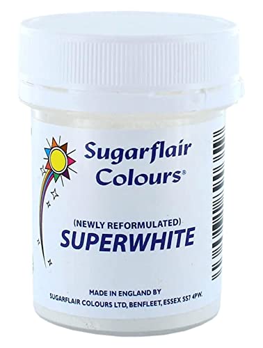 Sugarflair Superwhite Pulver, E171 frei, Zuckerguss-Aufheller für königliche Zuckerguss für helle und atemberaubende Kuchenabdeckung oder als super weiße essbare Lebensmittelfarbe, Lebensmittelfarbpulver – 20 g von Sugarflair Colours