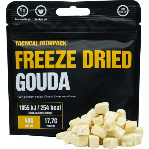 Tactical FoodPack Freeze Dried Gouda Snacks (40g) - Gevriesdroogde kaasblokjes - minimaal 3 jaar houdbaar - 254kcal - 17,7gram proteine von Tactical Foodpack