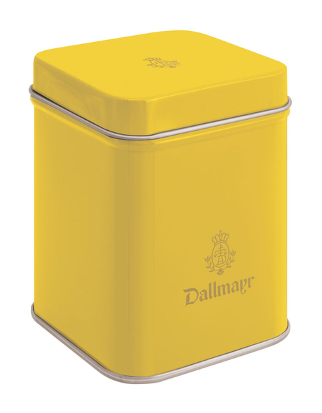 Teedose leer, gelb Dallmayr Logo, Inhalt 50g von Alois Dallmayr Kaffee OHG
