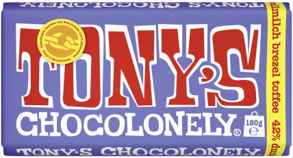 Tony's Chocolonely Dunkle Vollmilchschokolade 42% Brezel Toffee 180G