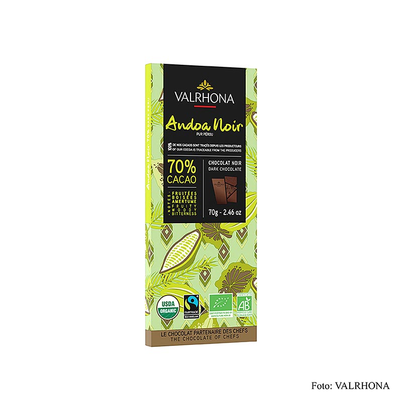Valrhona Andoa Noire, Couverture dunkel, Tafel, 70% Kakao, BIO, 70 g