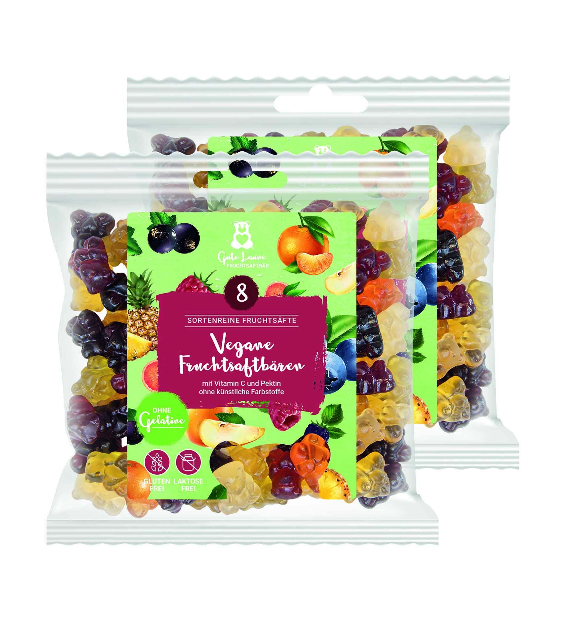 Vegane Fruchtgummis - kleine Pektin Fruchtsaftbären 2x 150g