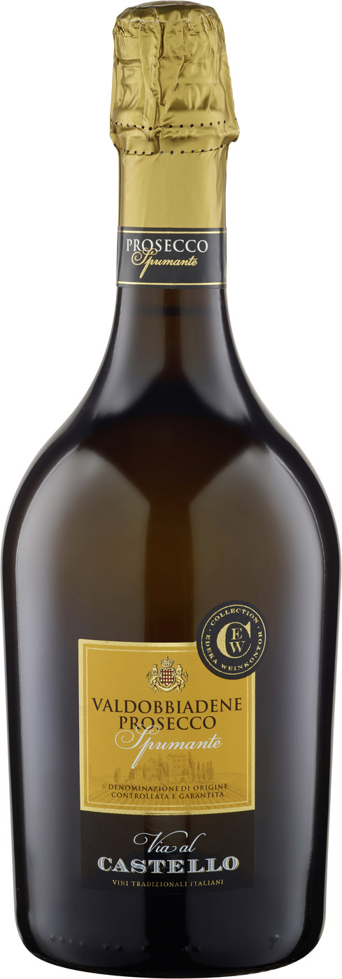 Via al Castello Valdobbiadene Prosecco Spumante 0,75L - Etikett verschmutzt/beschädigt Via al Castello Valdobbiadene Prosecco Spumante 0,75L - Etikett verschmutzt/beschädigt