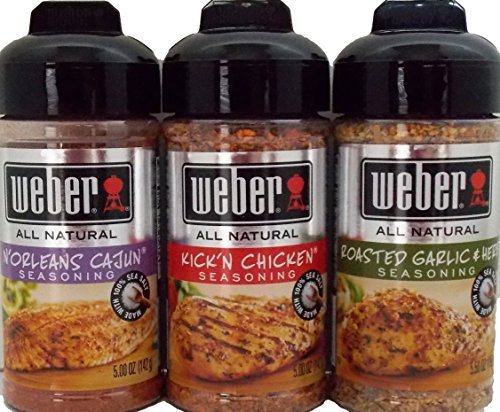 Weber All Natural Seasoning Blend 3 Flavor Variety Bundle: (1) Weber N'Orleans Cajun Seasoning Blend, (1) Weber Roasted Garlic & Herb Seasoning Blend, and (1) Weber Kick'N Chicken Seasoning Blend, 5.0 - 5.5 Oz. Ea. by Weber von Weber