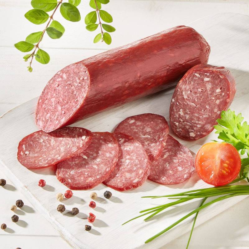 Wildhüters Reh-Salami, im Stück von Wildhüters