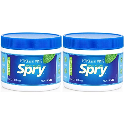 Spry Xylitol Natürliche Pfefferminz Bonbons Zuckerfrei – Fördert die Mundgesundheit, regt den Speichelfluss an, bekämpft Mundgeruch, Nicht-GMO, Glutenfrei, 240 Stück (2 Packung) von Spry