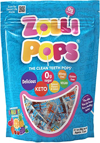 Zollipops Clean Teeth Lollipops – Anti-Cavity zuckerfreie Süßigkeiten mit Xylitol für ein gesundes Lächeln, ideal für Kinder, Diabetiker und Keto-Ernährung. Natürliche Fruchtsorte, 88 ml von Zollipops