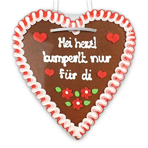 Mei Herzl bumperlt nur für Di - Lebkuchenherz groß - Liebesgrüße auf Lebkuchenherz - Geschenk Ideen für Freundin und Freund zum Valentinstag von Lebkuchenwelt