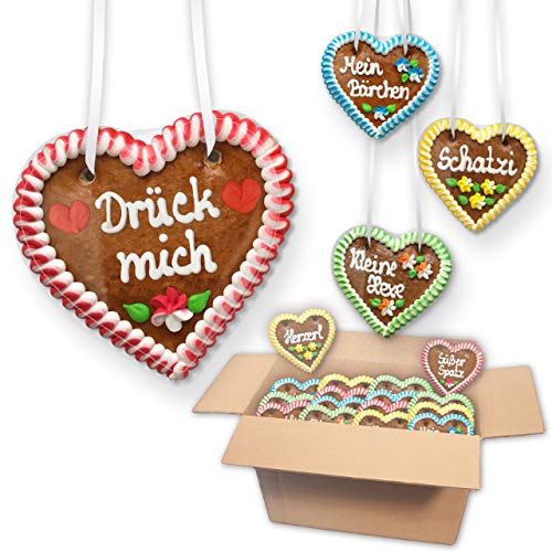 10 x Lebkuchen Herzen Mischkarton Klassische Jahrmarkt Sprüche 12cm Premium Qualität - Frisch & Saftig! Lebkuchenherz Volksfest Rummel Kirmes LEBKUCHEN WELT von Lebkuchenwelt