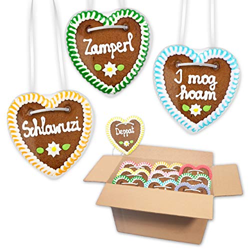 10x Lebkuchen Herzen Mischkarton - Lustige & Freche Bayrische Sprüche 10cm - Frisch & Saftig! Lebkuchenherz Bayerische Motto Party LEBKUCHEN WELT von Lebkuchenwelt