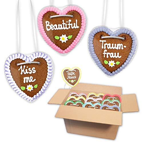 10x Lebkuchen Herzen Mischkarton - Party & Frauen Sprüche 10cm - Frisch & Saftig! Lebkuchenherz Motto Party LEBKUCHEN WELT von Lebkuchenwelt