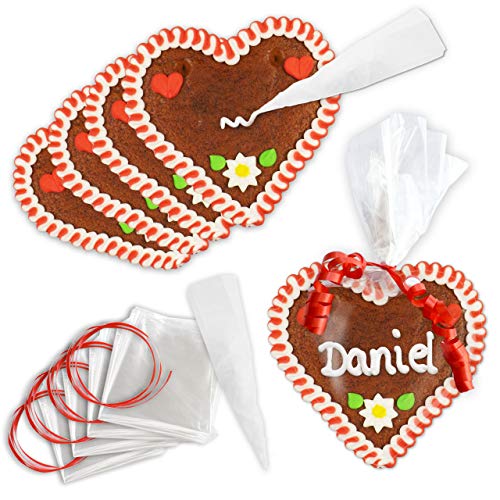 10x Lebkuchenherz Rohlinge - Do it Yourself - Set - 12cm - rot-weiß zum Verzieren von LEBKUCHEN WELT von Lebkuchenwelt