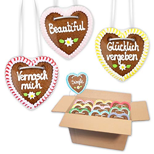 140x Lebkuchen Herzen Mischkarton - Party & Flirt Sprüche 10cm - Frisch & Saftig! Lebkuchenherz Party Deko & Mitgebsel LEBKUCHEN WELT von Lebkuchenwelt