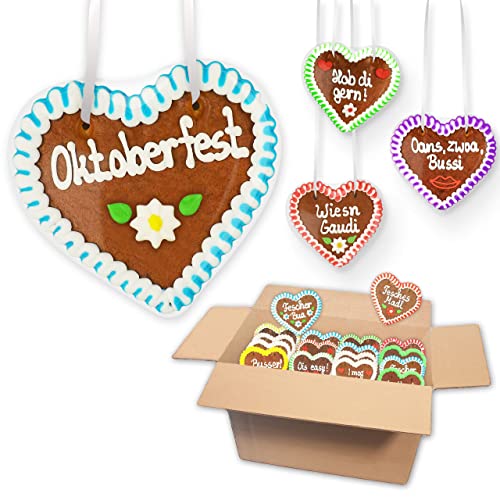 15x Lebkuchen Herzen Mischkarton - Oktoberfest Sprüche 12cm - Premium Qualität Frisch & Saftig! Lebkuchenherz Münchener Wiesn LEBKUCHEN WELT von Lebkuchenwelt