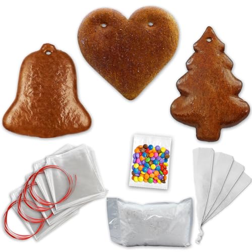 15x Lebkuchen Rohlinge je 5x Herz Tanne Glocke mit Verzierungs-Zubehör - Bastelset zum selber Gestalten für Weihnachten basteln LEBKUCHEN WELT von Lebkuchenwelt