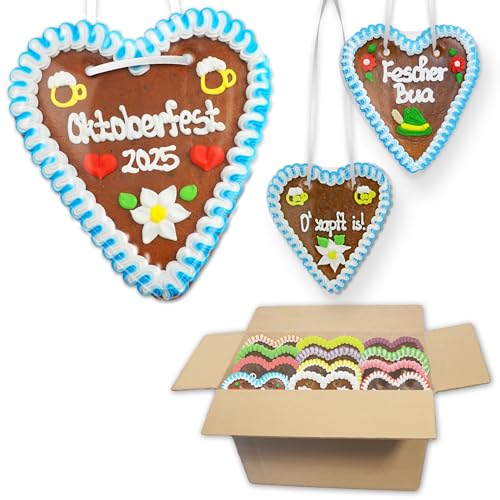 20x Lebkuchenherzen Mischkarton 18cm - Oktoberfest Sprüche Premium Qualität Frisch & Saftig Wiesn Motto-Party Lebkuchen Herzen Lebkuchenwelt von Lebkuchenwelt