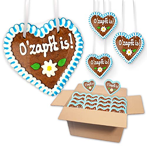 25 Stück Lebkuchenherzen Ozapft is ! Sprüche 10cm groß, Backfrische Premium Qualität Wiesnherzen Lebkuchen Herzen Lebkuchenwelt von Lebkuchenwelt