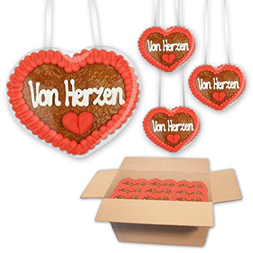 30 x Lebkuchenherzen - Von Herzen - 8x8cm - Süßes Geschenk für Kunden, Mitarbeiter & Freunde - Ideales herzliches Give-Away für die nächste Firmenfeier, das Jubiläum oder eine andere Veranstaltungen von Lebkuchenwelt