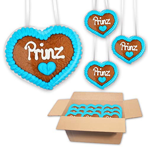 30x Lebkuchenherzen im Karton mit - Prinz - Schriftzug - 8x8cm - Super Dekoration für den Kindergeburtstag von Lebkuchenwelt