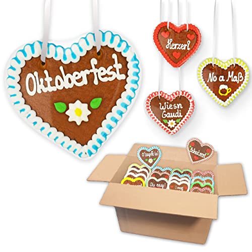 35x Lebkuchen Herzen Mischkarton - Oktoberfest Sprüche 12cm - Premium Qualität Frisch & Saftig! Lebkuchenherz Wiesn Mottoparty LEBKUCHEN WELT von Lebkuchenwelt