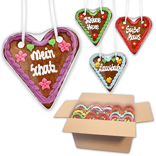 35x Lebkuchen Herzen Mischkarton bunt gemischt - 14cm | mit Oktoberfest Sprüchen | als Partydeko | viele Sprüche & Farben | LEBKUCHEN-WELT von Lebkuchenwelt