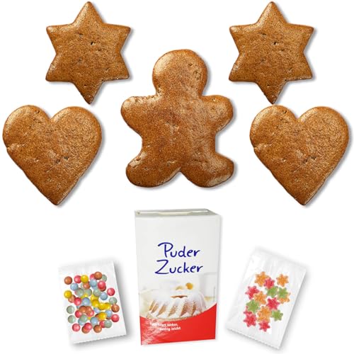 5x Lebkuchen Rohlinge zum selbst Verzieren - Je 2x Herz 2x Stern 1x Mann - Bastelset mit Schokolinsen und Fruchtgummi - Basteln für Weihnachten ca.490g LEBKUCHENWELT 5x Lebkuchen Rohlinge zum selbst Verzieren - Je 2x Herz 2x Stern 1x Mann - Bastelset mit Schokolinsen und Fruchtgummi - Basteln für Weihnachten ca.490g LEBKUCHENWELT von Lebkuchenwelt