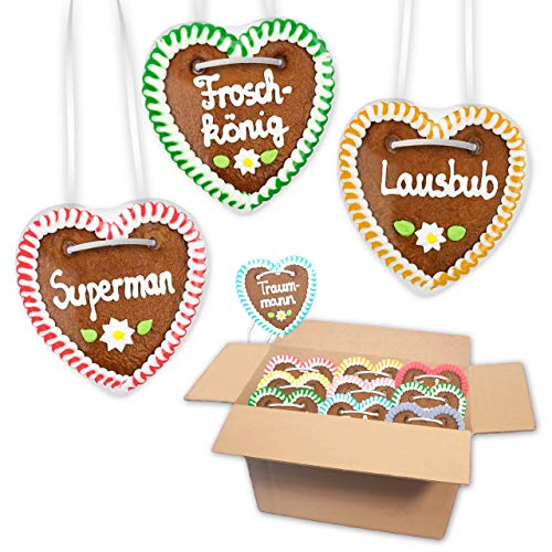 70x Lebkuchen Herzen Mischkarton - Party & Männer Sprüche 10cm - Frisch & Saftig! Lebkuchenherz Motto Party Deko LEBKUCHEN WELT von Lebkuchenwelt