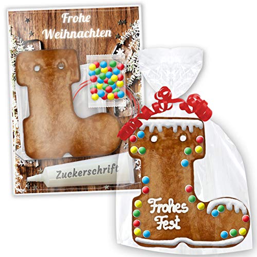 Bastelset: Lebkuchen Rohling - Weihnachtsstiefel 13cm - inkl. Bastel Zubehör | Pfefferkuchen Rohlinge selber gestalten dekorieren & beschriften Basteln mit Kindern zu Weihnachten von LEBKUCHEN WELT von Lebkuchenwelt