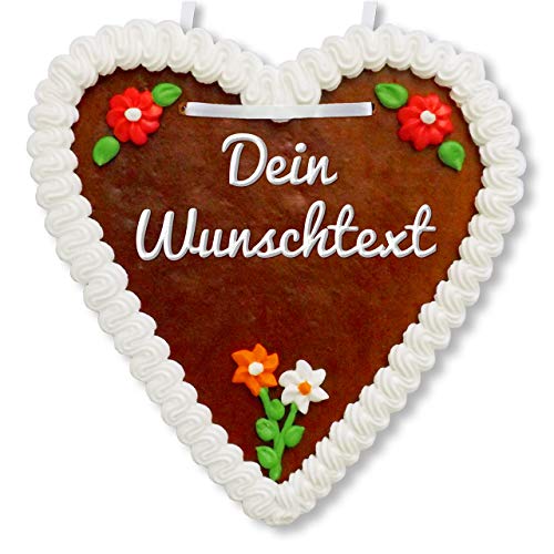 Individuelles Lebkuchenherz 21 x 22cm mit Wunschtext online selber Beschriften - Farbe: weiß - tolle Geschenkidee von Lebkuchenwelt