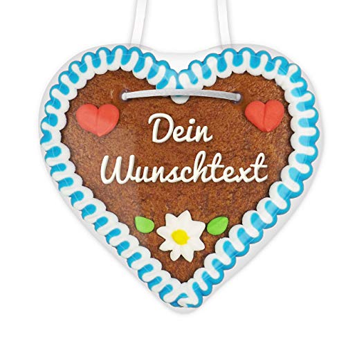 Individuelles Lebkuchenherz mit eigenem Text beschriftet - blau-weiß - ca. 12x12cm - frisch gebacken und per Hand verziert, so verschenken Sie ein personalisiertes Herzl an Freunde & Bekannte von Lebkuchenwelt