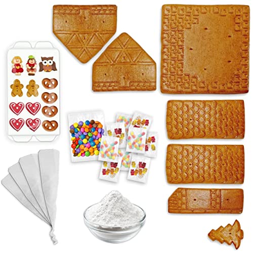 LEBKUCHEN WELT Lebkuchenhaus All-Inclusive Bastelset mit Bastel-Anleitung ca. 17x17x18cm inkl. Zuckerfiguren Schokolinsen Gummibärchen Zuckerguss-Tube & Lebensmittelkleber ca. 920g Lebkuchen Hexenhaus von Lebkuchenwelt