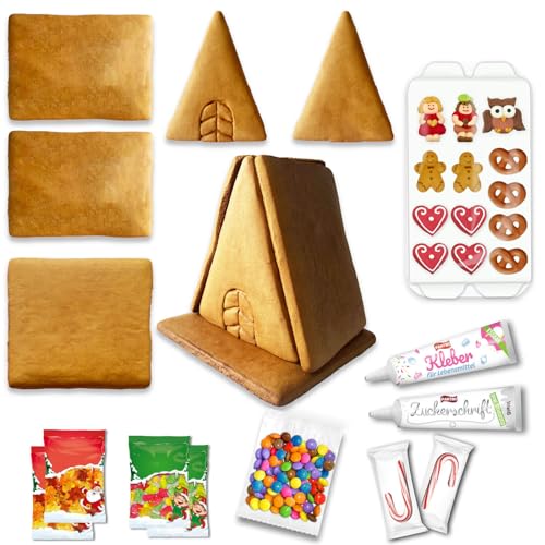 LEBKUCHENWELT Lebkuchenhaus Bastelset ca. 15x14x15cm inkl. Zuckerfiguren Zuckerguss & Lebensmittelkleber XXL Deko-Zubehör Set mit Bastel-Anleitung ca. 471g Hexenhaus Bausatz für Weihnachten LEBKUCHENWELT Lebkuchenhaus Bastelset ca. 15x14x15cm inkl. Zuckerfiguren Zuckerguss & Lebensmittelkleber XXL Deko-Zubehör Set mit Bastel-Anleitung ca. 471g Hexenhaus Bausatz für Weihnachten von Lebkuchenwelt