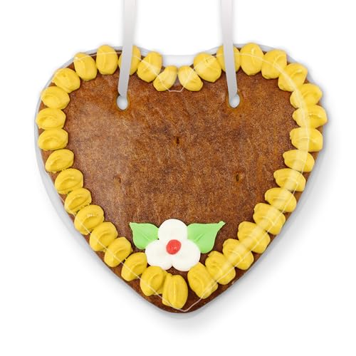 Lebkuchen Herz Rohlinge mit Rand und Deko, 50 Stück - Farbe: Gelb - zum selbst Beschriften, 15cm von LEBKUCHEN WELT von Lebkuchenwelt