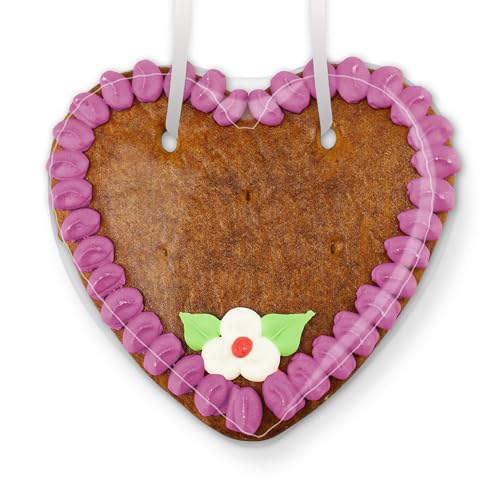Lebkuchen Herz Rohlinge mit Rand und Deko, 50 Stück - Farbe: Lila - zum selbst Beschriften, 15cm von LEBKUCHEN WELT von Lebkuchenwelt