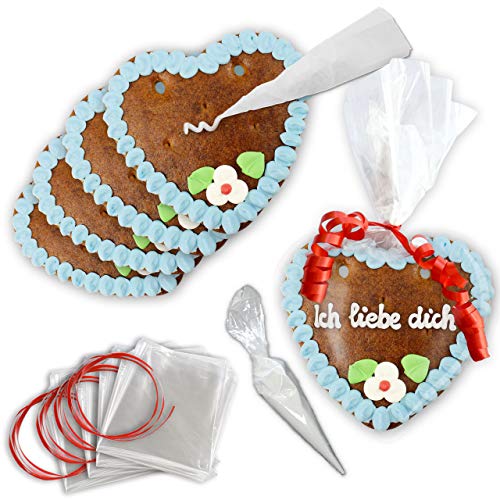 Lebkuchen-Herz individuell selbst Bemalen - Rohlinge - 10er Pack - 15cm - Randfarbe: Blau von LEBKUCHEN WELT von Lebkuchenwelt