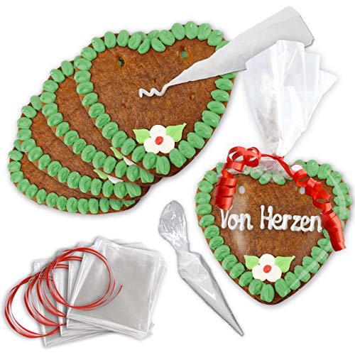 Lebkuchen Herzen mit Text selber Gestalten - Rohlinge - 10er Pack - 15cm - Randfarbe: Grün von LEBKUCHEN WELT von Lebkuchenwelt