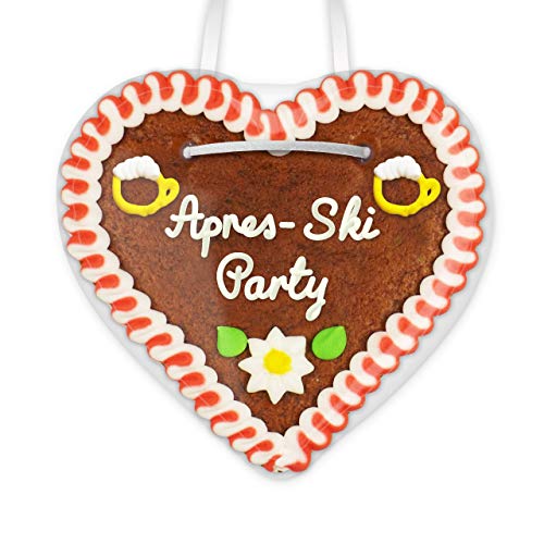 Lebkuchenherz 12cm mit Spruch - Apres-Ski Party | Kleine Lebkuchenherzen wie vom Oktoberfest | Apres Ski Party Deko Ideen | Ski Deko Apres Ski | Lebkuchen Herz günstig bestellen von LEBKUCHEN WELT von Lebkuchenwelt