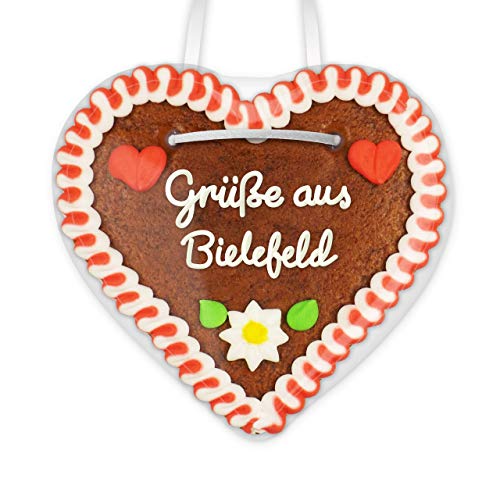 Lebkuchenherz 12cm mit Spruch - Grüße aus Bielefeld | Lebkuchen Give away | Geschenke & nette Grüße verschicken | Kleine Lebkuchenherzen bestellen | Lebkuchenherzen günstig kaufen von LEBKUCHEN WELT von Lebkuchenwelt